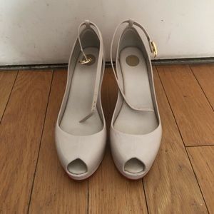 Melissa Patchouli Peep Toe Cream/Red Contrast Wedges